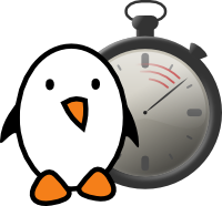 Linux penguin with stop watch