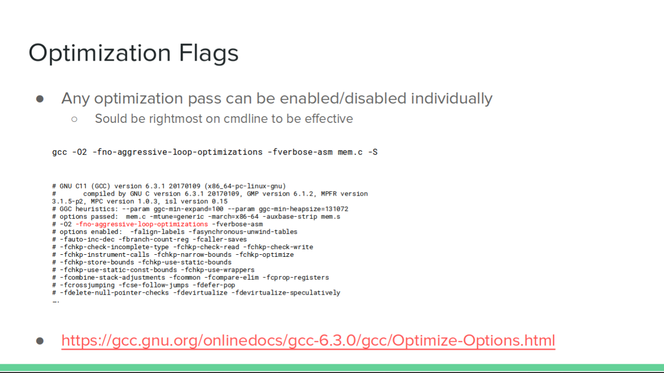 Khem Raj slide about compiler optimization options