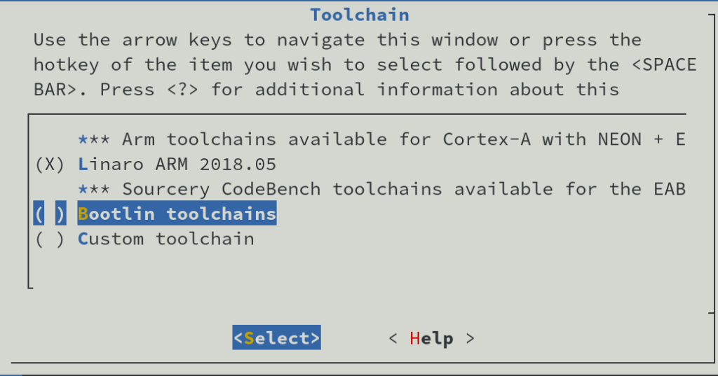Bootlin toolchain selection