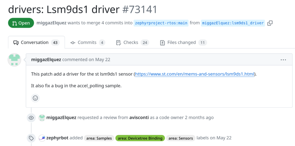 Zephyr pull request "drivers: Lsm9ds1 driver"