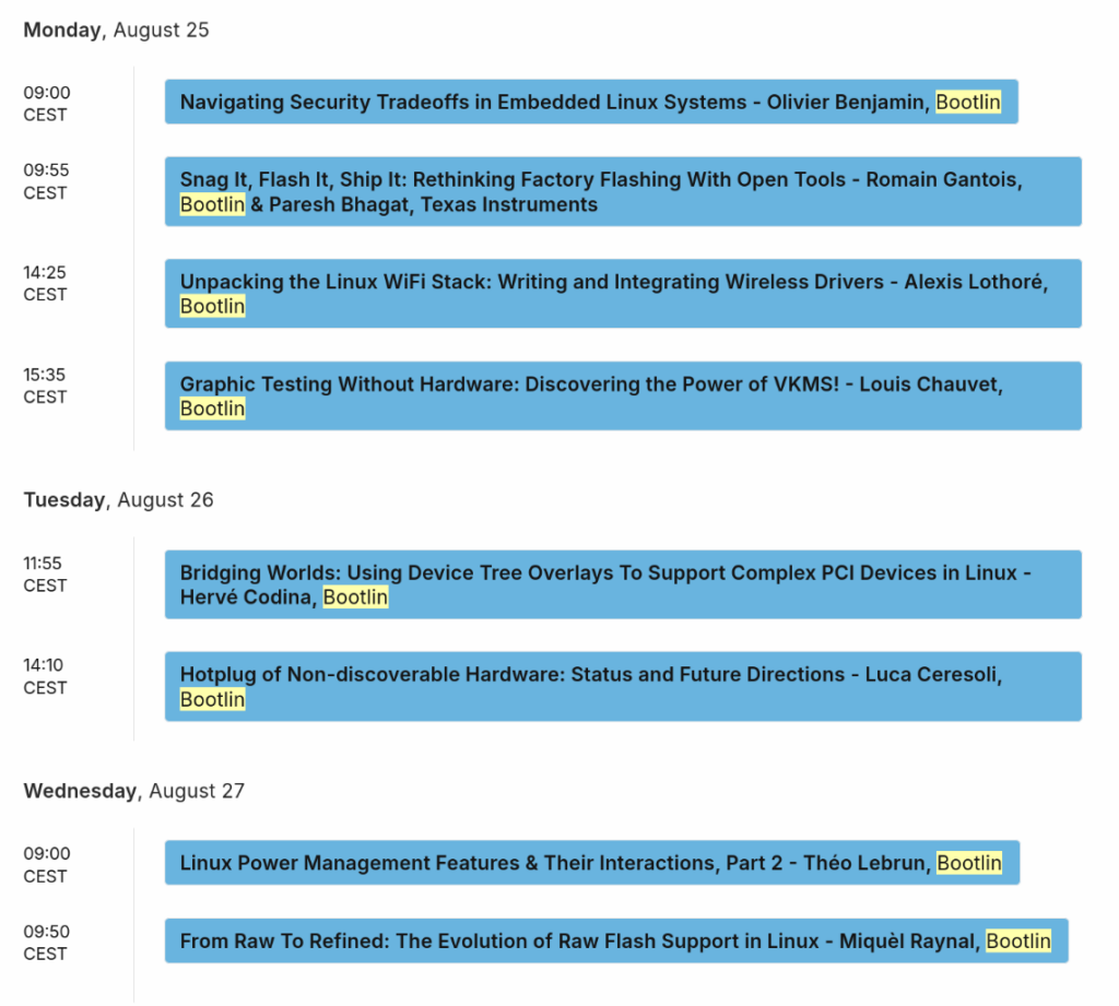 Talks by Bootlin engineers at ELCE 2025